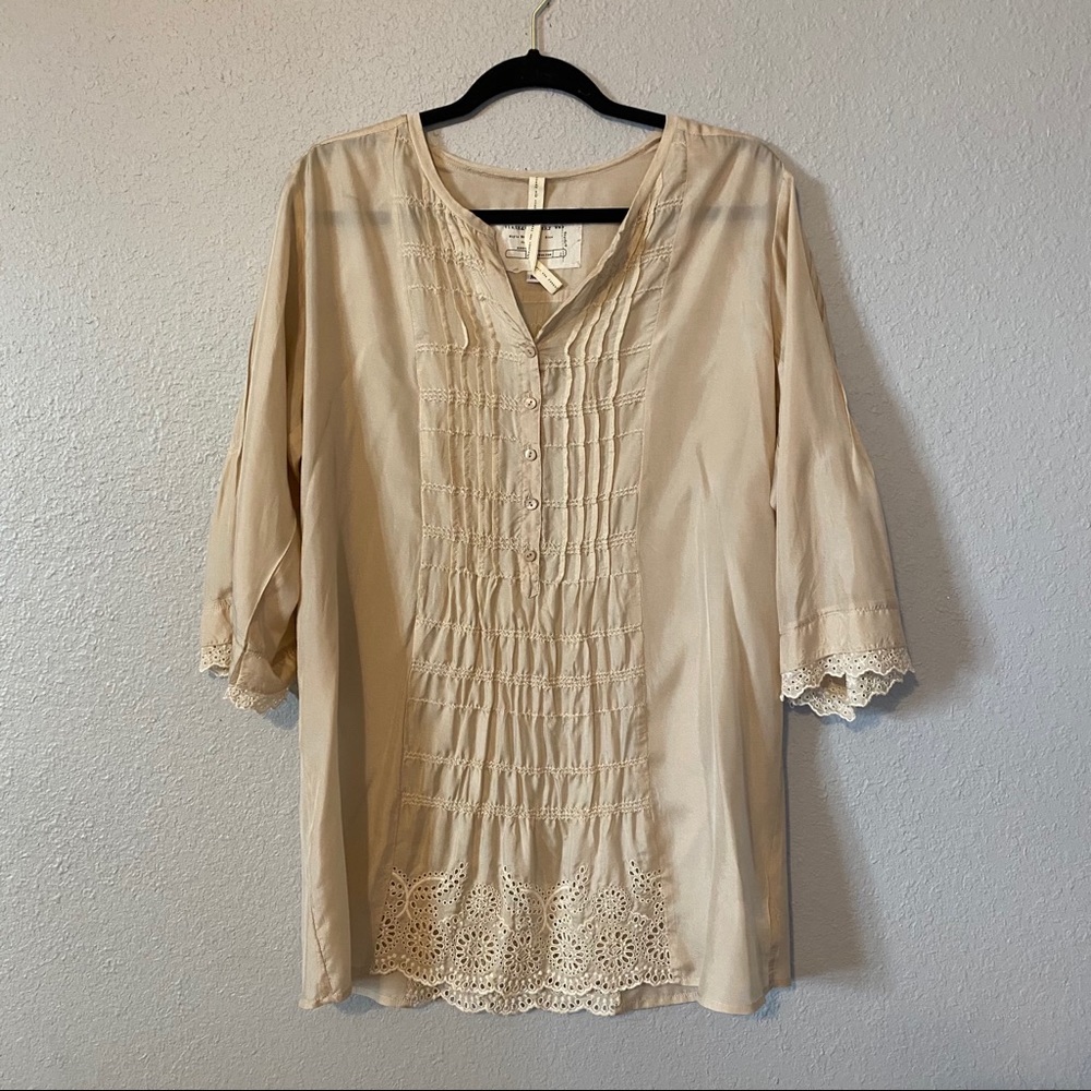 Vintage Johnny Was silk cream/beige/tan M tunic